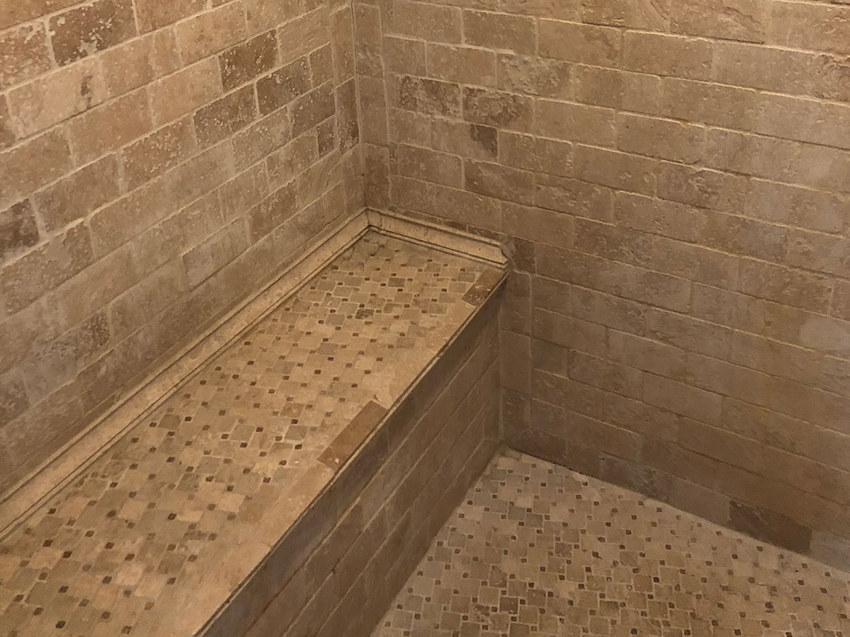 Tiled shower with seat
