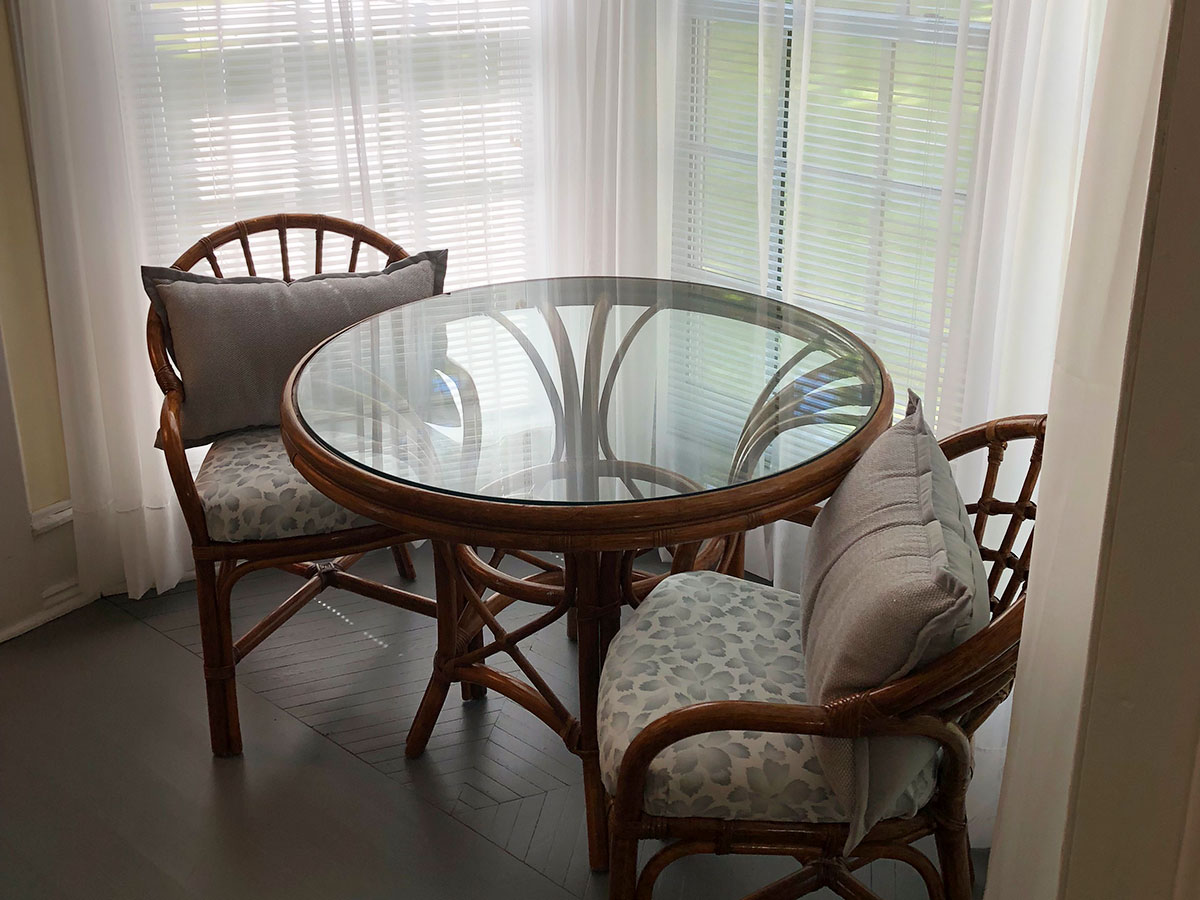Bay window seating area and chairs